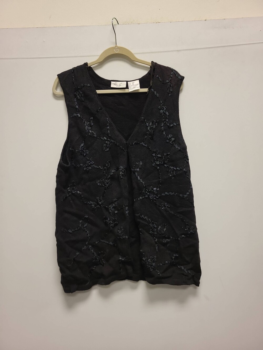 Athie Lee Plus Vest Womens 18W Black Embellished Sleeveless Knit Top Blouse